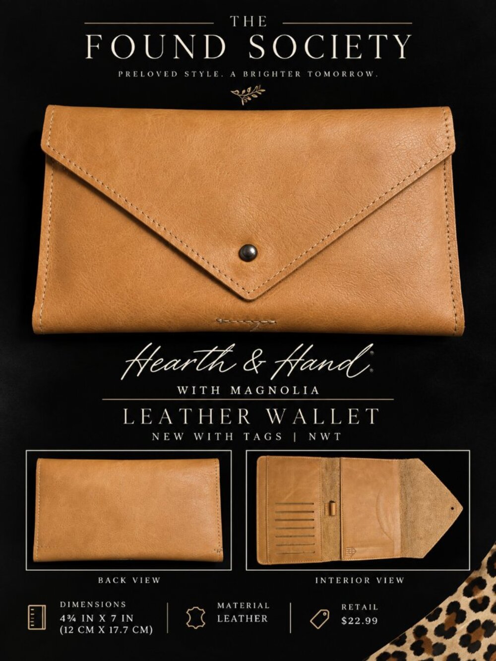 Hearth & Hand Magnolia Cognac Leather Envelope Wallet NWT